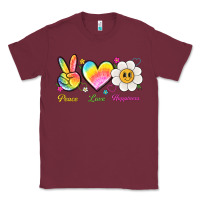 Burgundy peace love happiness Classic Tee - NancyCooperArtShop