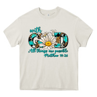 Cream with god all things are possible daisy Heavy Core Tee - AdoDesignShop