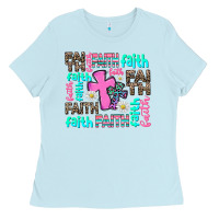 Baby Blue faith with cross Ladies Tee - AdoDesignShop