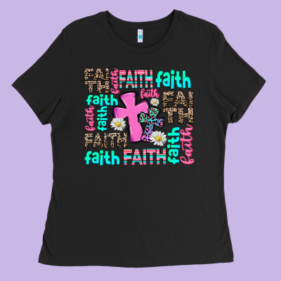 Faith With Cross Ladies Tee Designed By Adodesignshop