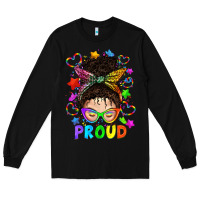 Black LGBTQ+ Messy Bun With Colorful Stars Long Sleeve Tee - BundleAndBundleShop