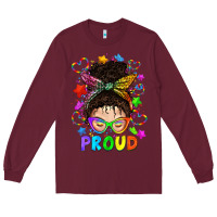 Burgundy LGBTQ+ Messy Bun With Colorful Stars Long Sleeve Tee - BundleAndBundleShop