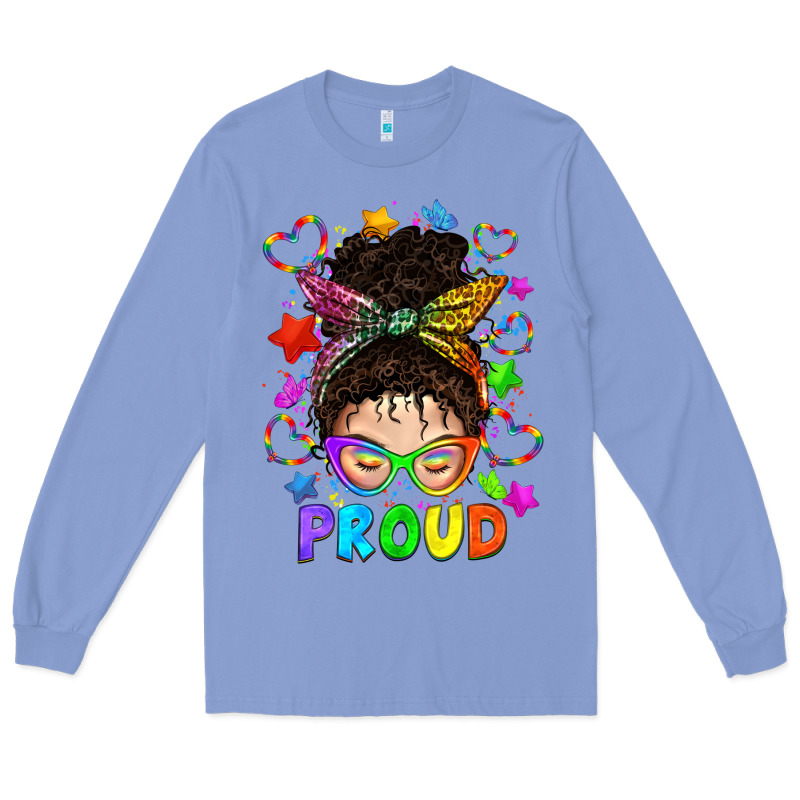 Lgbtq+ Messy Bun With Colorful Stars Long Sleeve Tee by BundleAndBundleShop | Teevron