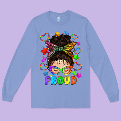 Lgbtq+ Messy Bun With Colorful Stars Long Sleeve Tee Designed By Bundleandbundleshop