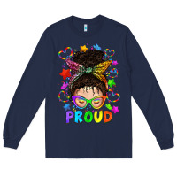 Navy LGBTQ+ Messy Bun With Colorful Stars Long Sleeve Tee - BundleAndBundleShop