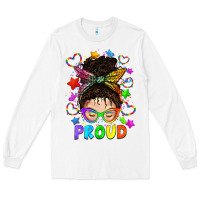 White LGBTQ+ Messy Bun With Colorful Stars Long Sleeve Tee - BundleAndBundleShop