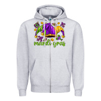 Heather Grey Mardi Gras with jester Zipper Hoodie - NancyCooperArtShop