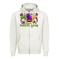 Oatmeal Heather Mardi Gras with jester Zipper Hoodie - NancyCooperArtShop