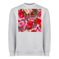 Heather Grey valentines day coffee cups and love letter with xoxo and leopard seaml Heavyweight Sweatshirt - BundleAndBundleShop