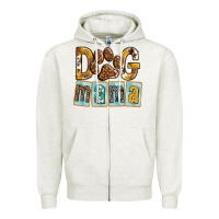 Oatmeal Heather Dog Mama with Paw Zipper Hoodie - texasbilliewilder