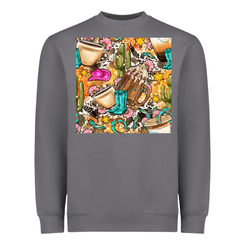Western Cowgirl Coffee Cup With Cowhide Seamless Pattern Bbs Heavyweight Sweatshirt by BundleAndBundleShop | Teevron