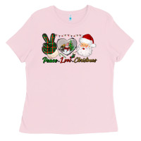 Bubblegum Pink peace love christmas Ladies Tee - BundleAndBundleShop