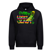 Black Hey lucky lady flip phone Urban Hoodie - FaDigitalArtStudio