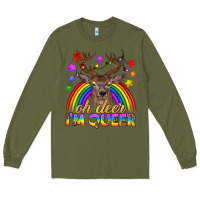 Army Green LGBTQ+ Oh Deer I'm Queer Long Sleeve Tee - BundleAndBundleShop