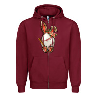 Burgundy Baseball Easter Bunny Zipper Hoodie - NancyCooperArtShop