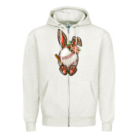 Oatmeal Heather Baseball Easter Bunny Zipper Hoodie - NancyCooperArtShop
