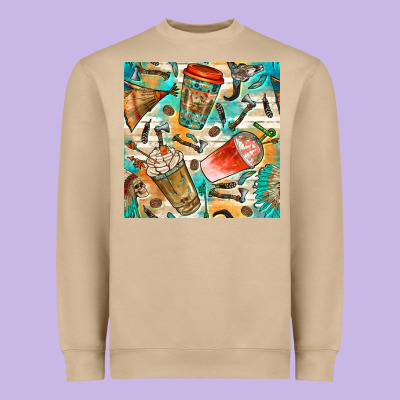 Western Indian Coffee Cups With Aztec Seamless Pattern Bbs Heavyweight Sweatshirt Designed By Bundleandbundleshop