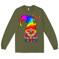 Army Green LGBTQ+ Pride Gnome With Heart Balloon Long Sleeve Tee - BundleAndBundleShop