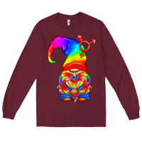 Burgundy LGBTQ+ Pride Gnome With Heart Balloon Long Sleeve Tee - BundleAndBundleShop