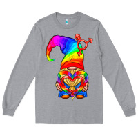 Heather Grey LGBTQ+ Pride Gnome With Heart Balloon Long Sleeve Tee - BundleAndBundleShop