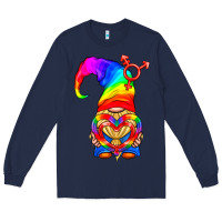 Navy LGBTQ+ Pride Gnome With Heart Balloon Long Sleeve Tee - BundleAndBundleShop