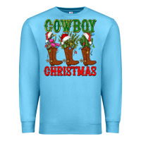 Ocean Blue cowboy christmas boots cactus Premium Sweatshirt - CowGirlArtShop