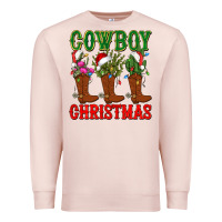 Pale Pink cowboy christmas boots cactus Premium Sweatshirt - CowGirlArtShop