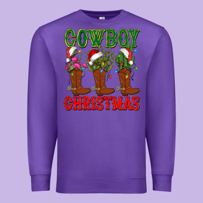 Cowboy Christmas Boots Cactus Premium Sweatshirt Designed By Cowgirlartshop