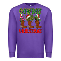 Purple cowboy christmas boots cactus Premium Sweatshirt - CowGirlArtShop