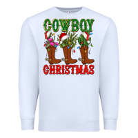 White cowboy christmas boots cactus Premium Sweatshirt - CowGirlArtShop