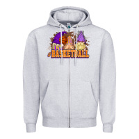 Heather Grey Basketball gnomes Zipper Hoodie - NancyCooperArtShop