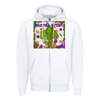 White Mardi Gras fleur de lis Zipper Hoodie - NancyCooperArtShop