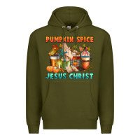 Army Green pumpkin spice and jesus christ Premium Hoodie - CowGirlArtShop