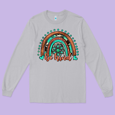 Be Kind Western Turquoise Rainbow Long Sleeve Tee Designed By Jahusdesignshop