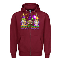 Burgundy Mardi Gras crew with gnomes Zipper Hoodie - NancyCooperArtShop