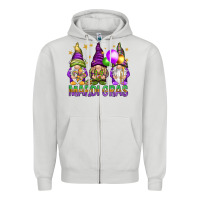 Dove Grey Mardi Gras crew with gnomes Zipper Hoodie - NancyCooperArtShop