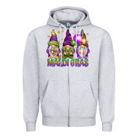 Heather Grey Mardi Gras crew with gnomes Zipper Hoodie - NancyCooperArtShop