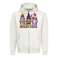 Oatmeal Heather Mardi Gras crew with gnomes Zipper Hoodie - NancyCooperArtShop