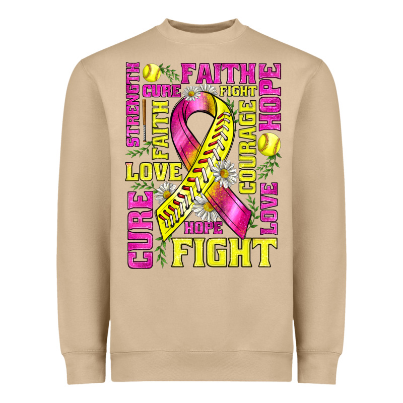 Breast Cancer Softball Ribbon Love Cure Fight Bbs Heavyweight Sweatshirt by BundleAndBundleShop | Teevron