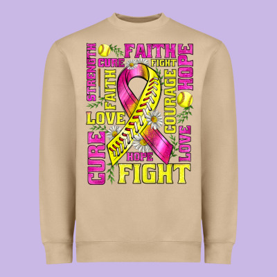 Breast Cancer Softball Ribbon Love Cure Fight Bbs Heavyweight Sweatshirt Designed By Bundleandbundleshop
