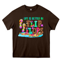 Chocolate Brown life is better in flip flops Heavy Core Tee - AdoDesignShop