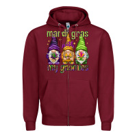 Burgundy Mardi Gras with my gnomes Zipper Hoodie - NancyCooperArtShop