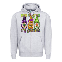 Heather Grey Mardi Gras with my gnomes Zipper Hoodie - NancyCooperArtShop