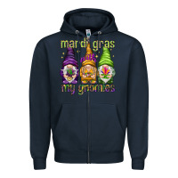 Navy Mardi Gras with my gnomes Zipper Hoodie - NancyCooperArtShop