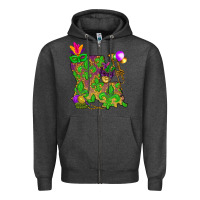 Charcoal Heather Louisiana map Mardi Gras Zipper Hoodie - NancyCooperArtShop