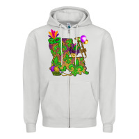 Dove Grey Louisiana map Mardi Gras Zipper Hoodie - NancyCooperArtShop