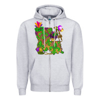 Heather Grey Louisiana map Mardi Gras Zipper Hoodie - NancyCooperArtShop