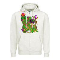 Oatmeal Heather Louisiana map Mardi Gras Zipper Hoodie - NancyCooperArtShop