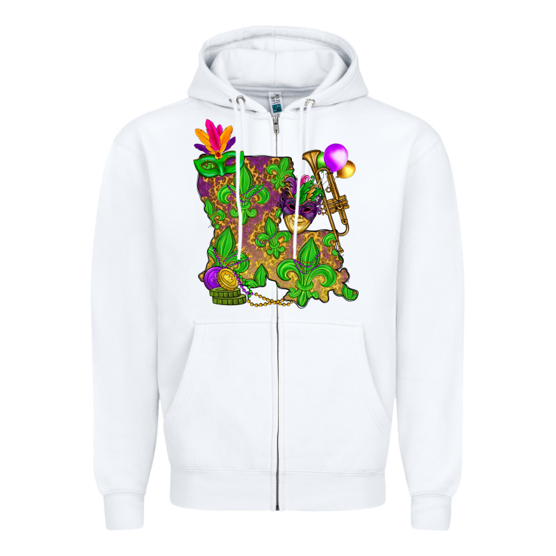 Louisiana Map Mardi Gras Zipper Hoodie by NancyCooperArtShop | Teevron