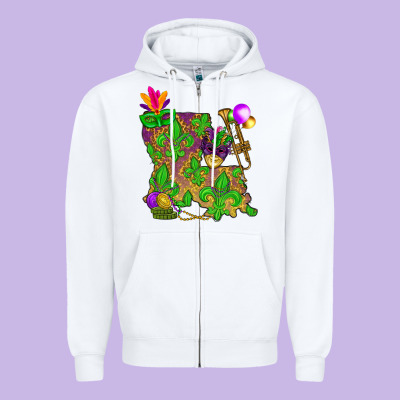 Louisiana Map Mardi Gras Zipper Hoodie Designed By Nancycooperartshop